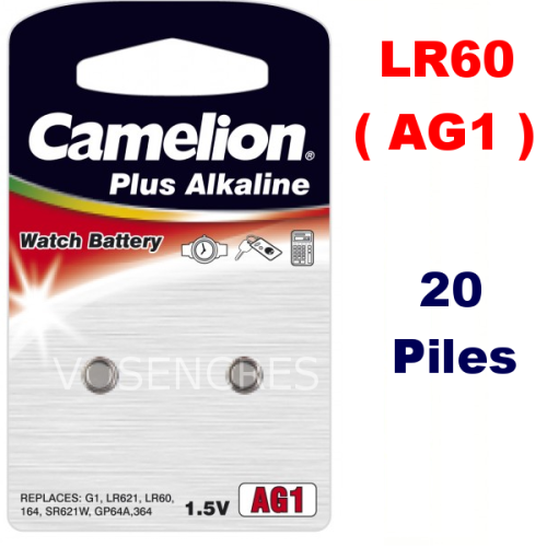 Blister de 20 Piles Alcaline AG1 LR60 1,5V